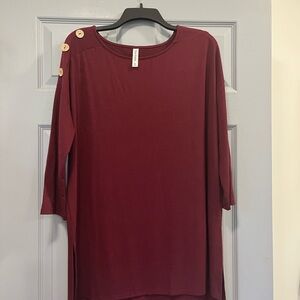 Zenana Outfitters Maroon Button-Accent Blouse